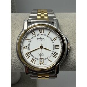 Rotary Elite New Battery Mens Watch 35MM 7.25" Swiss Made Two Tone